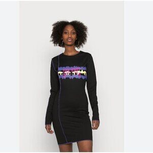 LOCAL HEROES FANTASY BLACK NEON GRAPHIC CUT OUT LOGO BODYCON DRESS